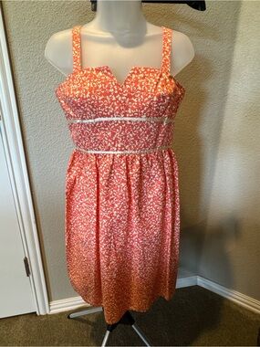 madison leigh Coral Floral Midi Sundress with Sweetheart Bodice 4p